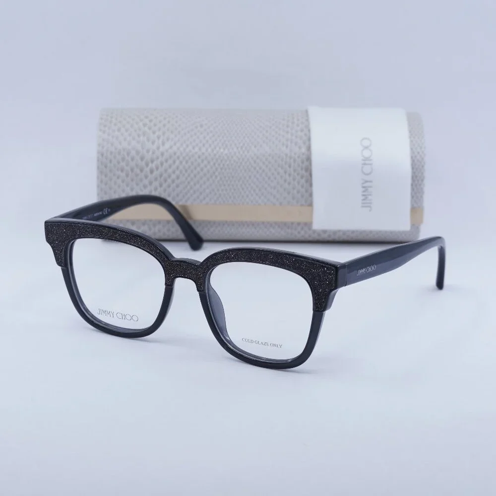 Jimmy Choo JC176 018R 00 Cat Eye Eyeglasses - Dark Gray Glittergy 49mm